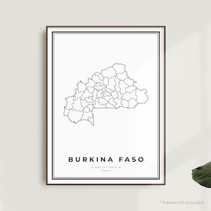 Impression de carte du Burkina Faso, affiche de carte des rues du Burkina Faso, Afrique, carte moderne, art mural de bureau, cadeau d'anniversaire de pendaison de crémaillère | MW509