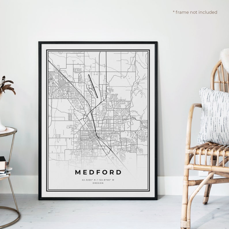 Medford Map Print Medford Street Map Poster Oregon Modern | Etsy