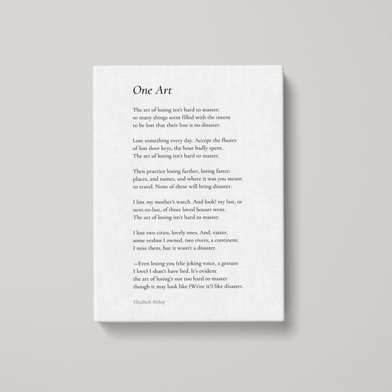one-art-by-elizabeth-bishop-poem-canvas-print-poetry-print-etsy
