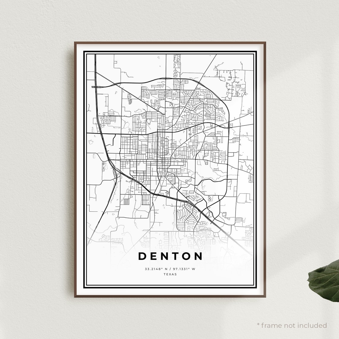 Denton Map Print Denton Street Map Poster Texas Modern | Etsy