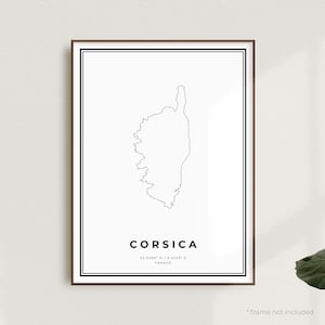 Korsika Karte Drucken, Korsika Straßenkarte Poster, Europa, moderne minimalistische Karte, Bürowandkunst, Einweihungsparty Geburtstagsgeschenk | MW665