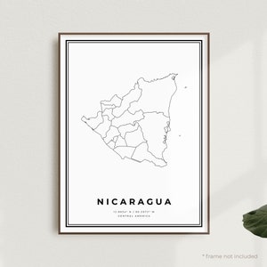 Nicaragua Map Print, Nicaragua Street Map Poster, Central America, Modern Minimalist Map,Office Wall Art, Housewarming Birthday Gift | MW597