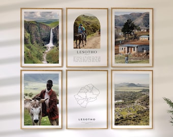 Lesotho Wall Art Set of 6, Travel Prints, Country Map and Photo Poster Collection
