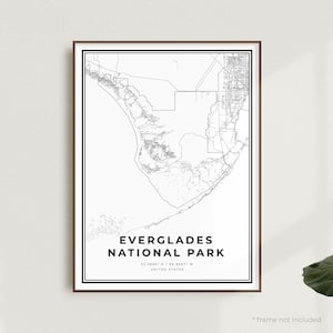 Everglades National Park Mapa Wydruk, Everglades National Park Mapa Ulic Plakat, Stany Zjednoczone, Nowoczesna Minimalistyczna Mapa, Sztuka Ścienna Do Biura | MU605