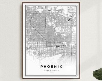 Phoenix Map Print, Phoenix Street Map Poster, Arizona, Modern Minimalist Map, Office Wall Art, Housewarming Birthday Gift | MU06
