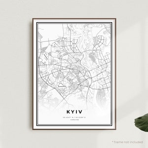 Kyiv Map Print, Kyiv Street Map Poster, Ukraine, Modern Minimalist Map, Office Wall Art, Housewarming Birthday Gift | MW296
