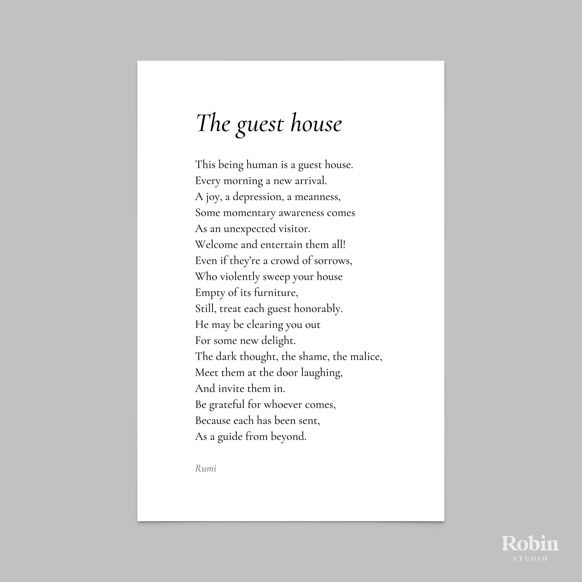 The Guest House by Rumi Poem Print Poetry Print Gift Etsy