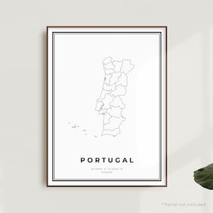 Kaart print Portugal, poster Portugal stratenplan, Europa, moderne minimalistische kaart, kunst aan de muur kantoor, housewarming verjaardagscadeau | MW648