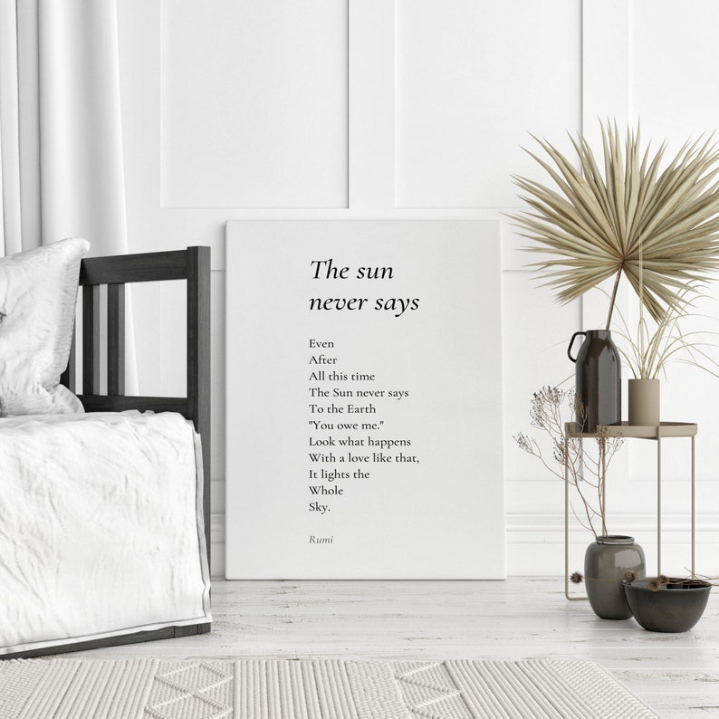 The Sun Never Says by Rumi Poem Canvas Print Poetry Print Etsy
