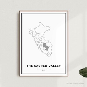 Kaart van de heilige vallei, poster met stratenkaart van de heilige vallei, Peru, moderne minimalistische kaart, verjaardagscadeau housewarming | MW733