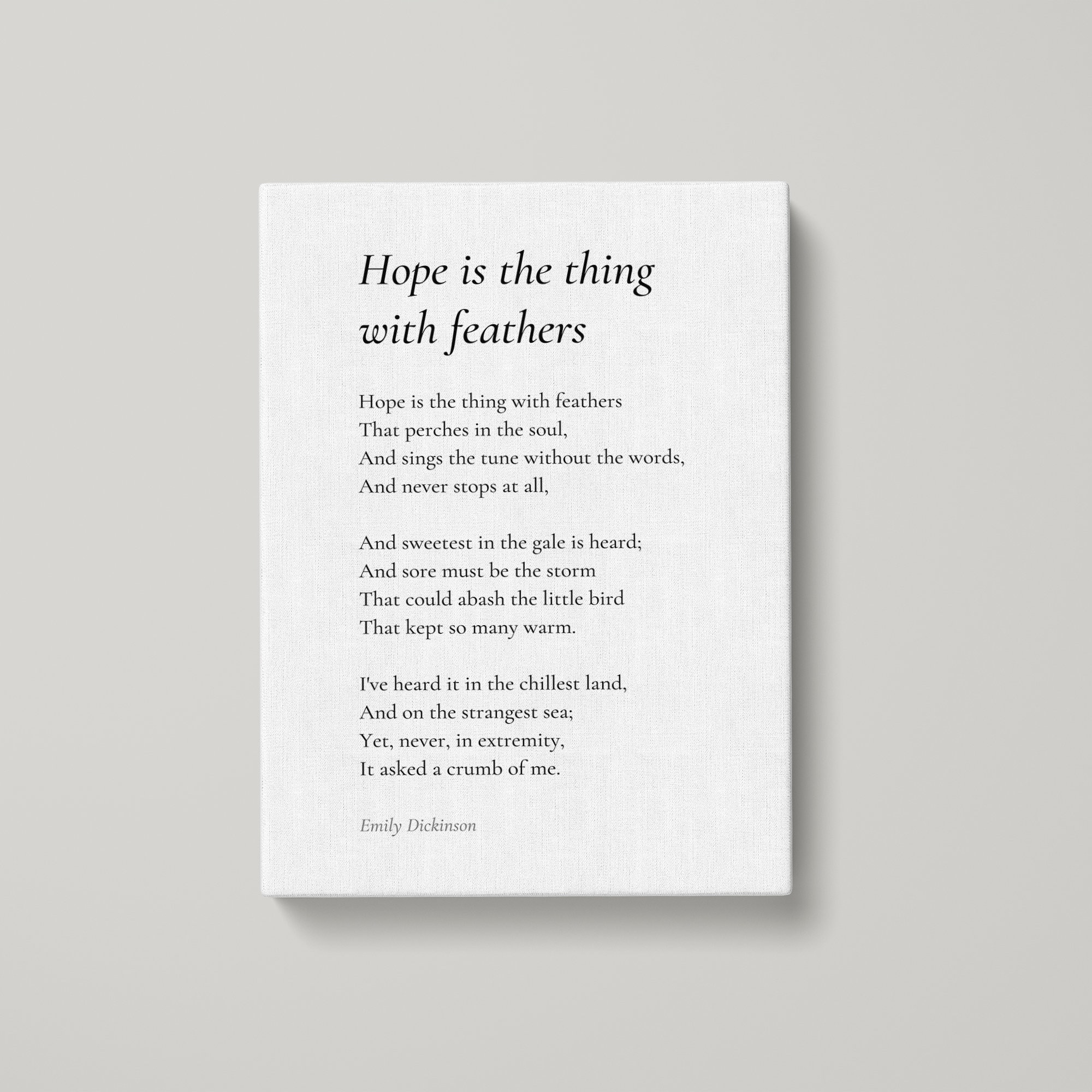 Hope is the thing by Emily Dickinson Poem Canvas Print,