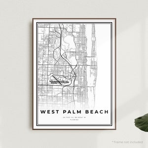 Stampa mappa di West Palm Beach, mappa stradale di West Palm Beach, Florida, mappa minimalista moderna, arte murale per ufficio, regalo di compleanno per inaugurazione della casa / MU280