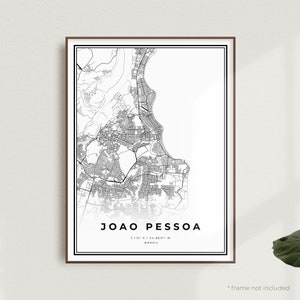 Impresión de mapa de João Pessoa, póster de mapa callejero de João Pessoa, Brasil, mapa minimalista moderno, arte de pared de oficina, regalo de cumpleaños de inauguración de la casa / MW447