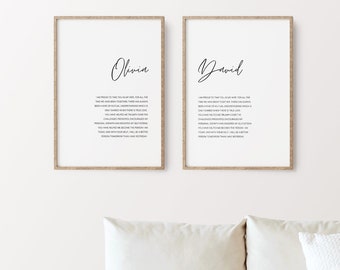 Custom Matching His and Hers Wedding Vows Prints (Set of 2), Personalized Wedding Anniversary Gift, Anniversary Gift, Wedding Gift | CU08