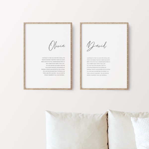 Custom Matching His and Hers Wedding Vows Prints (Set of 2), Personalized Wedding Anniversary Gift, Anniversary Gift, Wedding Gift | CU08