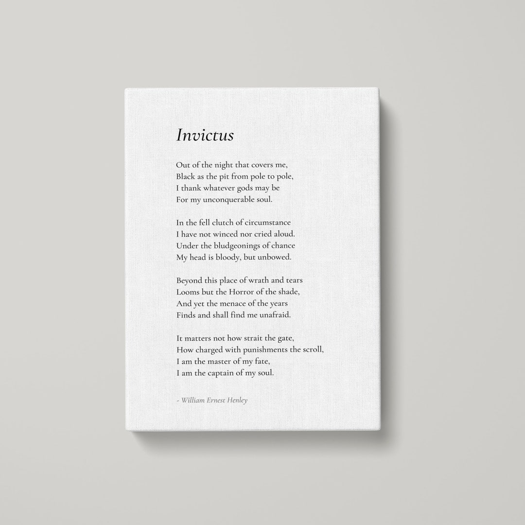 Invictus by William Ernest Henley Poem Canvas Print - Poetry Print Gift ...