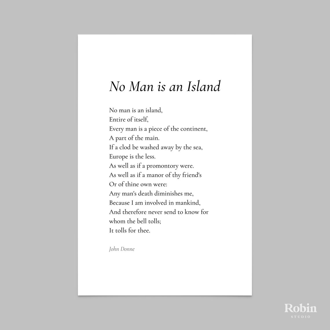 John donne no man is an island poem print poetry print gift etsy