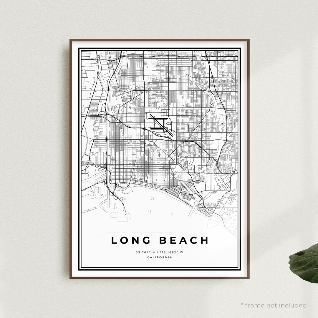 Long Beach Map Print, Long Beach Street Map Poster, California, Modern ...