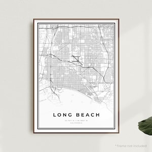 Long Beach Mapa Wydruk, Long Beach Mapa Ulic Plakat, Kalifornia, Nowoczesna Minimalistyczna Mapa, Sztuka Ścienna Do Biura, Prezent Urodzinowy Na Parapetówkę | MU36