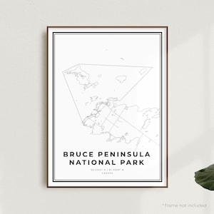 Mapa Parku Narodowego Półwyspu Bruce'a, Kanada, Nowoczesna Minimalistyczna Mapa, Sztuka Ścienna Do Biura, Prezent Urodzinowy Na Parapetówkę | MW715