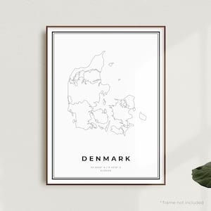 Kaart print Denemarken, poster Denemarken stratenplan, Europa, moderne minimalistische kaart, kunst aan de muur kantoor, housewarming verjaardagscadeau | MW624