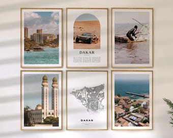 Dakar Wall Art Set of 6, Senegal Travel Prints, City Map and Photo Poster Collection