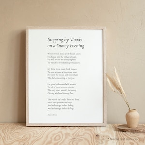 Robert Frost Stopping by Woods Poem Print - Prezent z poezją, plakat literacki, sztuka ścienna z wierszem, plakat z wierszem, wydruk dekoracyjny do domu | PE08