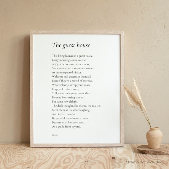 Rumi Quote The Guest House Poem by Rumi Inspiring Poem Guest House Decor Guest House Wall Art Poetry Sign Poetry Wall Art Poem Decor