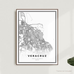 Impression de carte de Veracruz, affiche du plan des rues de Veracruz, Mexique, carte minimaliste moderne, oeuvre d'art murale de bureau, cadeau d'anniversaire de pendaison de crémaillère | MW468