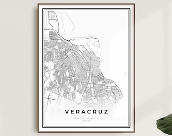 Veracruz Map Print, Veracruz Street Map Poster, Mexico, Modern Minimalist Map, Office Wall Art, Housewarming Birthday Gift | MW468