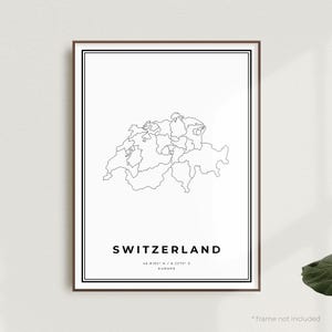 Kaart afdrukken Zwitserland, poster stratenplan Zwitserland, Europa, moderne minimalistische kaart, kunst aan de muur kantoor, housewarming verjaardagscadeau | MW656