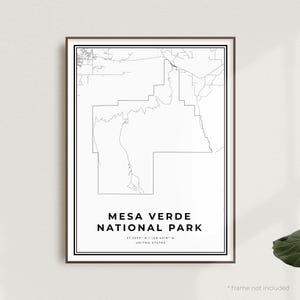Impression de carte du parc national de Mesa Verde, affiche de plan de rue du parc national de Mesa Verde, États-Unis, carte minimaliste moderne, art mural de bureau | MU596