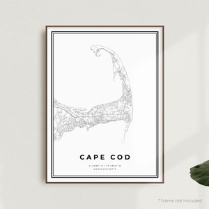 Cape Cod Map Print, Cape Cod Street Map Poster, Massachusetts, moderne minimalistische Karte, Büro Wandkunst, Housewarming Geburtstagsgeschenk | MU523