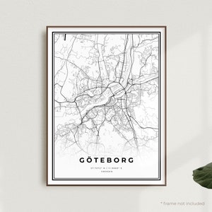 Impression de carte de Göteborg, affiche du plan des rues de Göteborg, Suède, carte minimaliste moderne, oeuvre d'art murale de bureau, cadeau d'anniversaire de pendaison de crémaillère | MW369