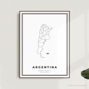 Impresión de mapa de Argentina, póster de mapa callejero de Argentina, Sudamérica, mapa minimalista moderno, arte de pared de oficina, regalo de cumpleaños de inauguración de la casa / MW717