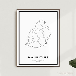 Kaart print Mauritius, poster Mauritius stratenplan, Afrika, moderne minimalistische kaart, kunst aan de muur kantoor, housewarming verjaardagscadeau | MW524