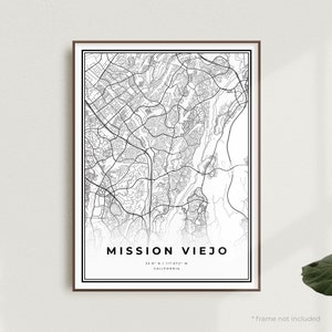 Mission Viejo Karte Druck, Mission Viejo Straßenkarte, Kalifornien, moderne minimalistische Karte, Bürowandkunst, Einweihungsparty Geburtstagsgeschenk | MU309