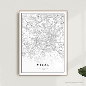 Mapa Mediolanu Wydruk, Mapa ulic Mediolanu Plakat, Włochy, Nowoczesna minimalistyczna mapa, Sztuka ścienna do biura, Prezent urodzinowy na parapetówkę | MW153