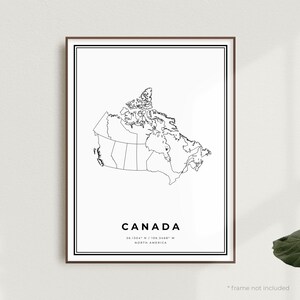 Impression de carte du Canada, affiche de carte des rues du Canada, Amérique du Nord, carte minimaliste moderne, art mural de bureau, cadeau d'anniversaire de pendaison de crémaillère | MW701