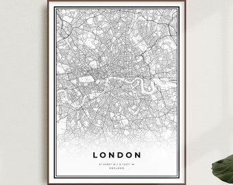 London Map Print, London Street Map Poster, UK, Modern Minimalist Map, Office Wall Art, Housewarming Birthday Gift | MW51