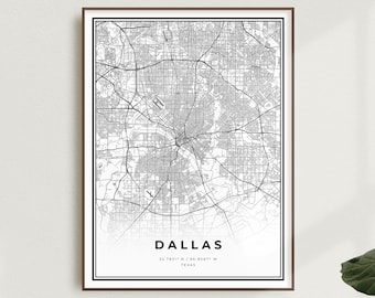 Dallas Map Print, Dallas Street Map Poster, Texas, Modern Minimalist Map, Office Wall Art, Housewarming Birthday Gift | MU09