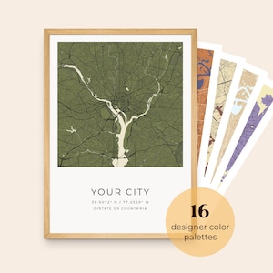 Impressão de mapa da cidade personalizado, paletas de cores de designer, pôster de ruas da cidade natal com localização personalizada, arte de parede de mapa moderno para escritório em casa