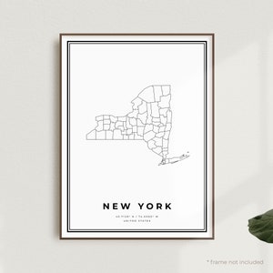 Impression de carte de New York, affiche de plan des rues de New York, États-Unis, carte minimaliste moderne, art mural de bureau, cadeau d'anniversaire de pendaison de crémaillère | MU552