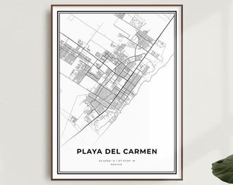 Playa del Carmen Map Print, Playa del Carmen Street Map Poster, Mexico, Modern Minimalist Map, Housewarming Birthday Gift | MW698