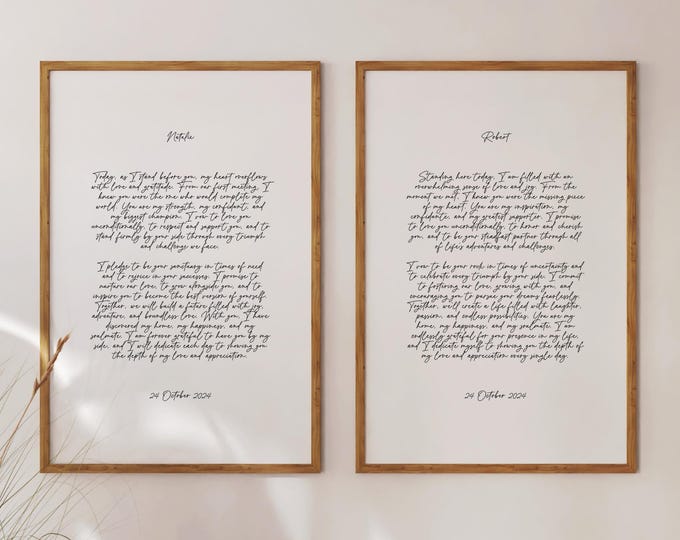 Custom Calligraphy Wedding Vows Prints, Elegant Modern Script, Anniversary Keepsake Gift