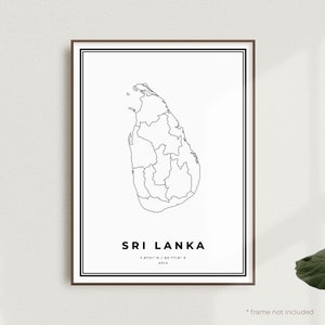 Impression de carte du Sri Lanka, affiche de carte des rues du Sri Lanka, Asie, carte minimaliste moderne, oeuvre d'art murale de bureau, cadeau d'anniversaire de pendaison de crémaillère | MW577