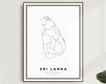 Impresión de mapa de Sri Lanka, póster de mapa callejero de Sri Lanka, Asia, mapa minimalista moderno, arte mural para oficina, regalo de cumpleaños para inauguración de la casa / MW577