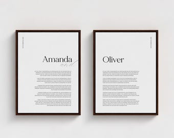 Custom Wedding Vows – Set of 2 Framed Canvas | Personal Premium Marriage Vows, Matching His & Hers Vows, Wedding Anniversary Gift for Couple