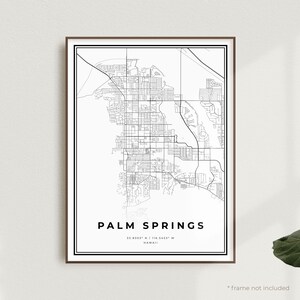 Impression de carte de Palm Springs, affiche de plan de rue de Palm Springs, Hawaï, carte minimaliste moderne, art mural de bureau, cadeau d'anniversaire de pendaison de crémaillère | MU517