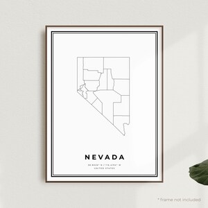 Impression de carte du Nevada, poster plan des rues du Nevada, États-Unis, carte minimaliste moderne, oeuvre d'art murale de bureau, cadeau d'anniversaire de pendaison de crémaillère | MU548